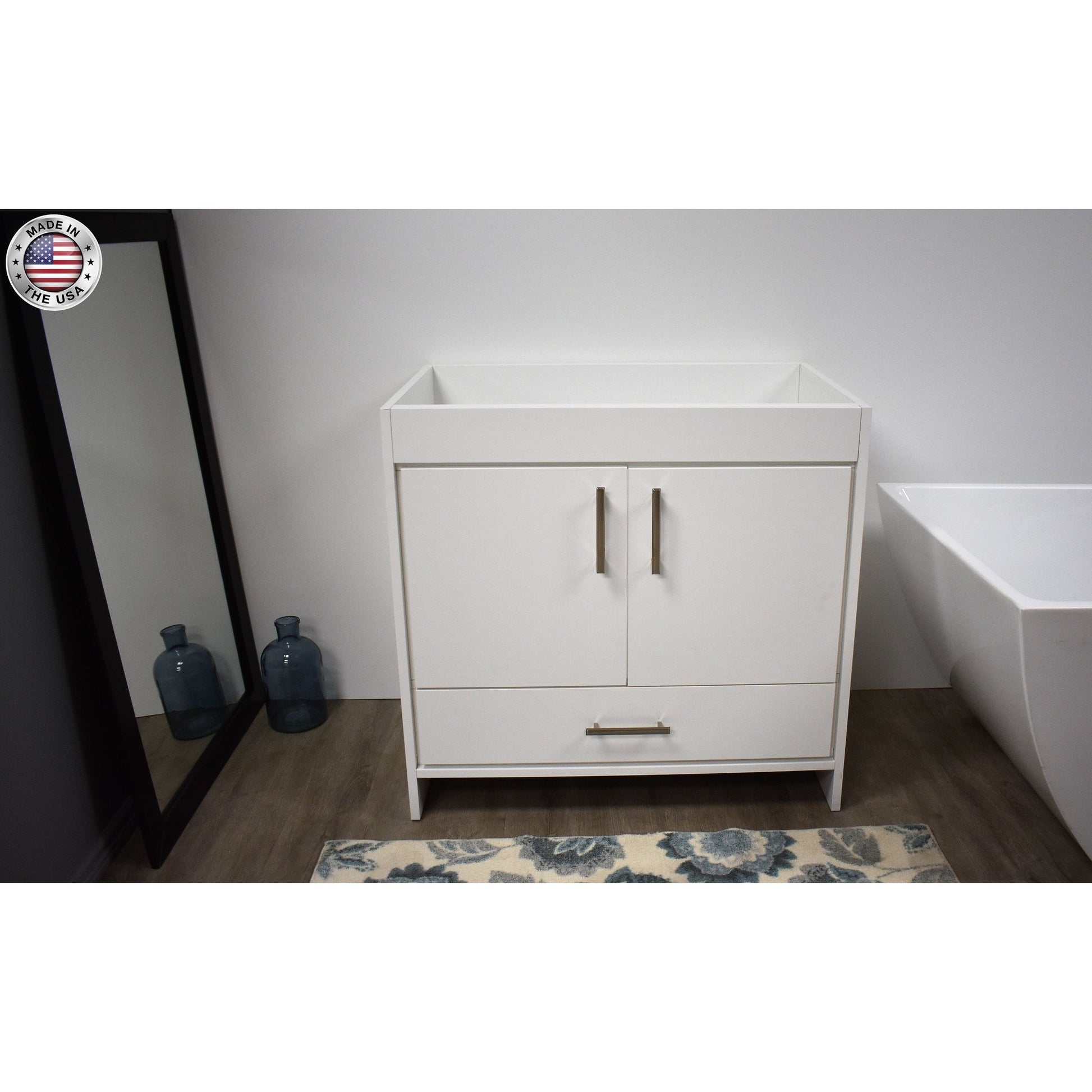 Volpa USA Capri 36" x 22" White Modern Bathroom Vanity With Brushed Nickel Edge Handles