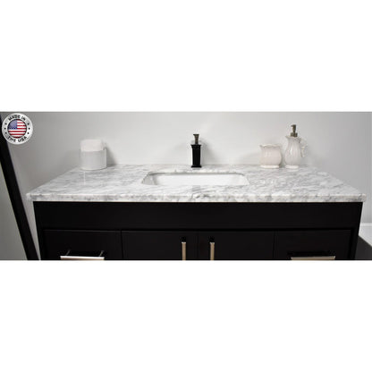 Volpa USA Capri 48" x 22" Black Freestanding Modern Bathroom Vanity With Preinstalled Undermount Sink And Carrara Marble top With Brushed Nickel Edge Handles