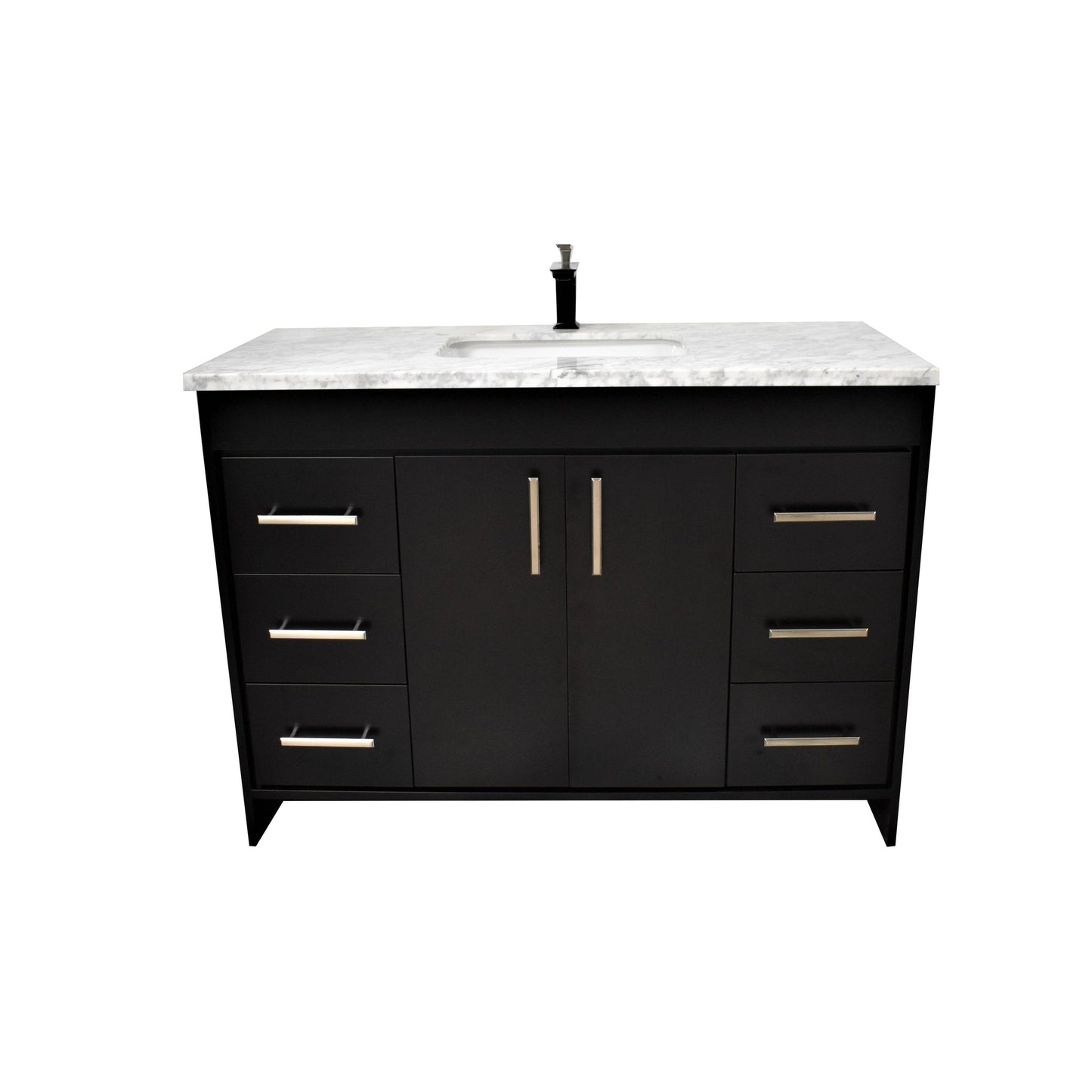 Volpa USA Capri 48" x 22" Black Freestanding Modern Bathroom Vanity With Preinstalled Undermount Sink And Carrara Marble top With Brushed Nickel Edge Handles