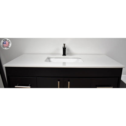 Volpa USA Capri 48" x 22" Black Freestanding Modern Bathroom Vanity With Preinstalled Undermount Sink And White Microstone Top With Brushed Nickel Edge Handles