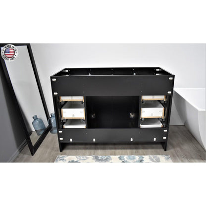 Volpa USA Capri 48" x 22" Black Freestanding Modern Bathroom Vanity With Preinstalled Undermount Sink And White Microstone Top With Brushed Nickel Edge Handles