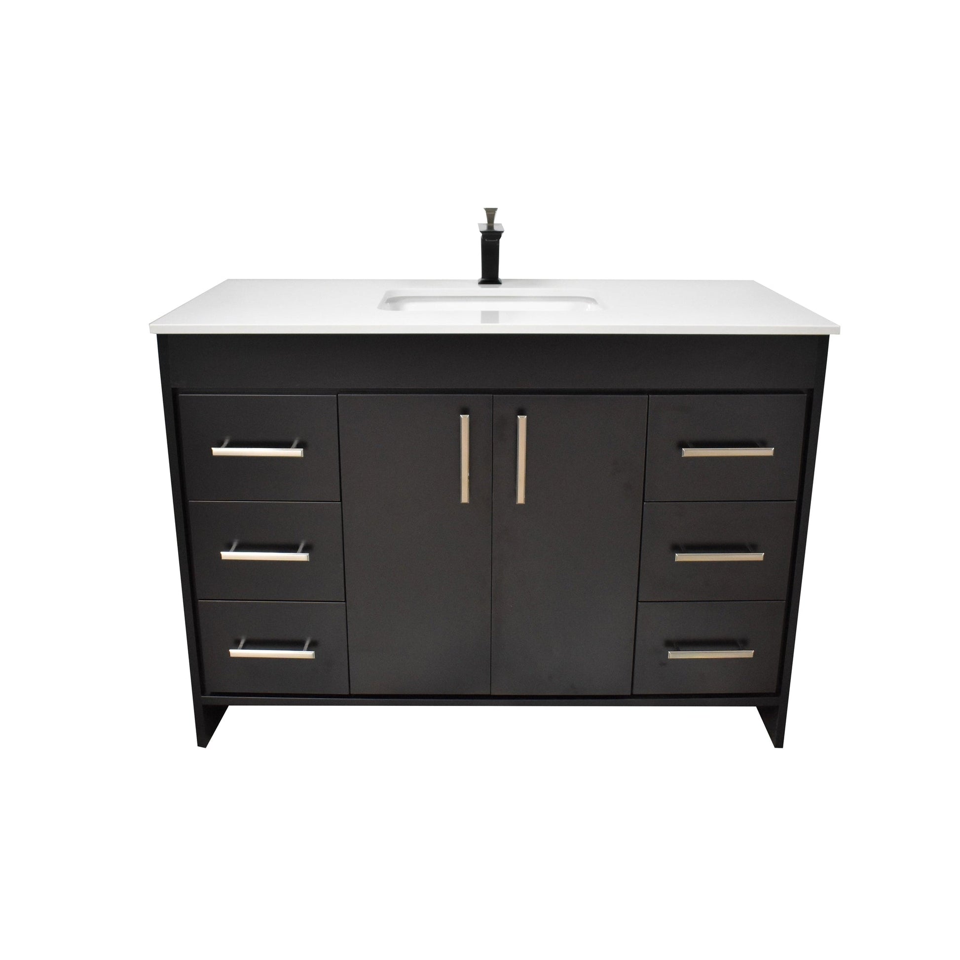 Volpa USA Capri 48" x 22" Black Freestanding Modern Bathroom Vanity With Preinstalled Undermount Sink And White Microstone Top With Brushed Nickel Edge Handles