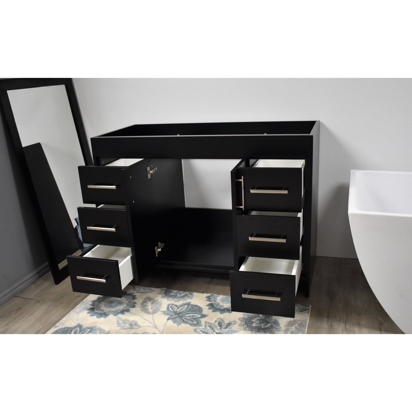 Volpa USA Capri 48" x 22" Black Modern Bathroom Vanity With Brushed Nickel Edge Handles