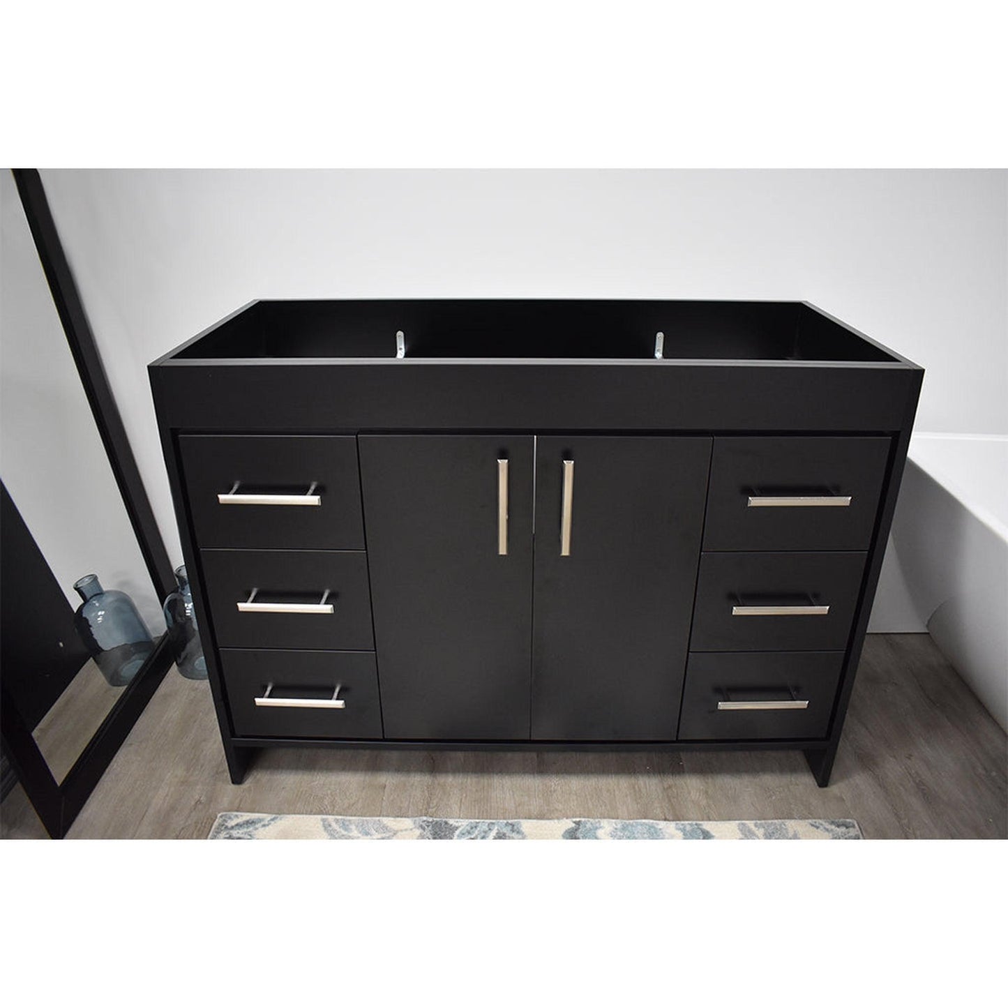 Volpa USA Capri 48" x 22" Black Modern Bathroom Vanity With Brushed Nickel Edge Handles