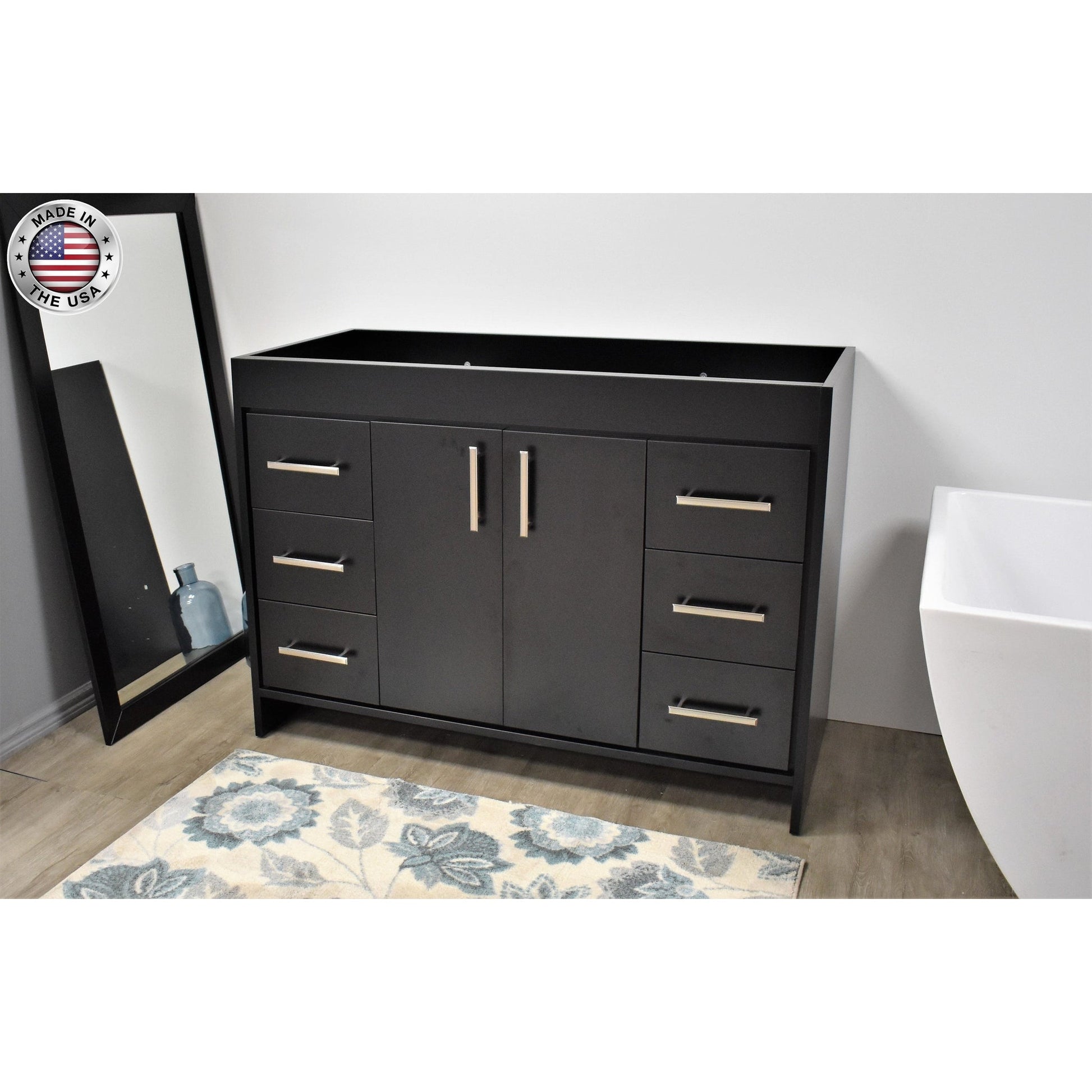 Volpa USA Capri 48" x 22" Black Modern Bathroom Vanity With Brushed Nickel Edge Handles