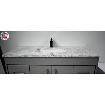 Volpa USA Capri 48" x 22" Gray Freestanding Modern Bathroom Vanity With Preinstalled Undermount Sink And Carrara Marble top With Brushed Nickel Edge Handles