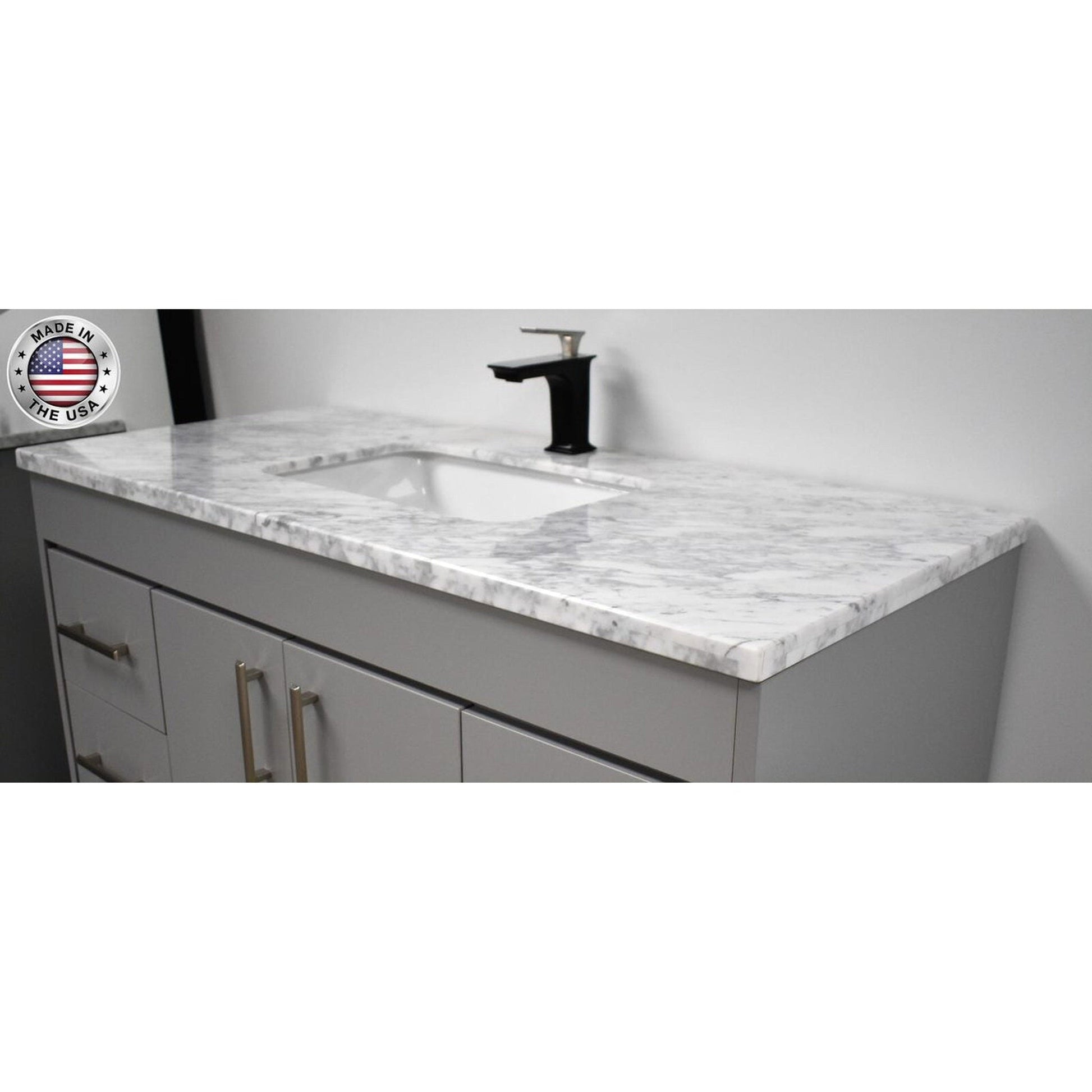 Volpa USA Capri 48" x 22" Gray Freestanding Modern Bathroom Vanity With Preinstalled Undermount Sink And Carrara Marble top With Brushed Nickel Edge Handles