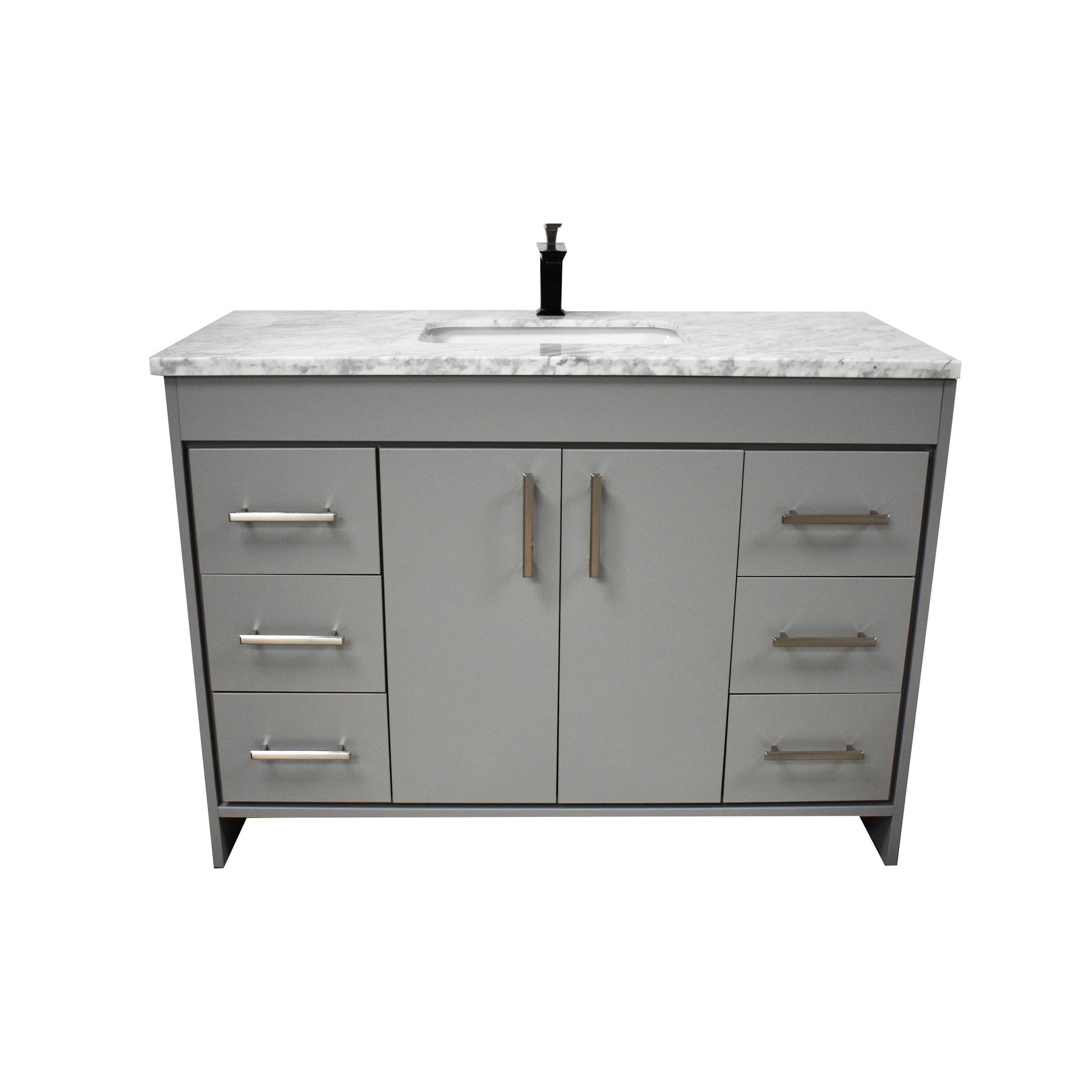 Volpa USA Capri 48" x 22" Gray Freestanding Modern Bathroom Vanity With Preinstalled Undermount Sink And Carrara Marble top With Brushed Nickel Edge Handles