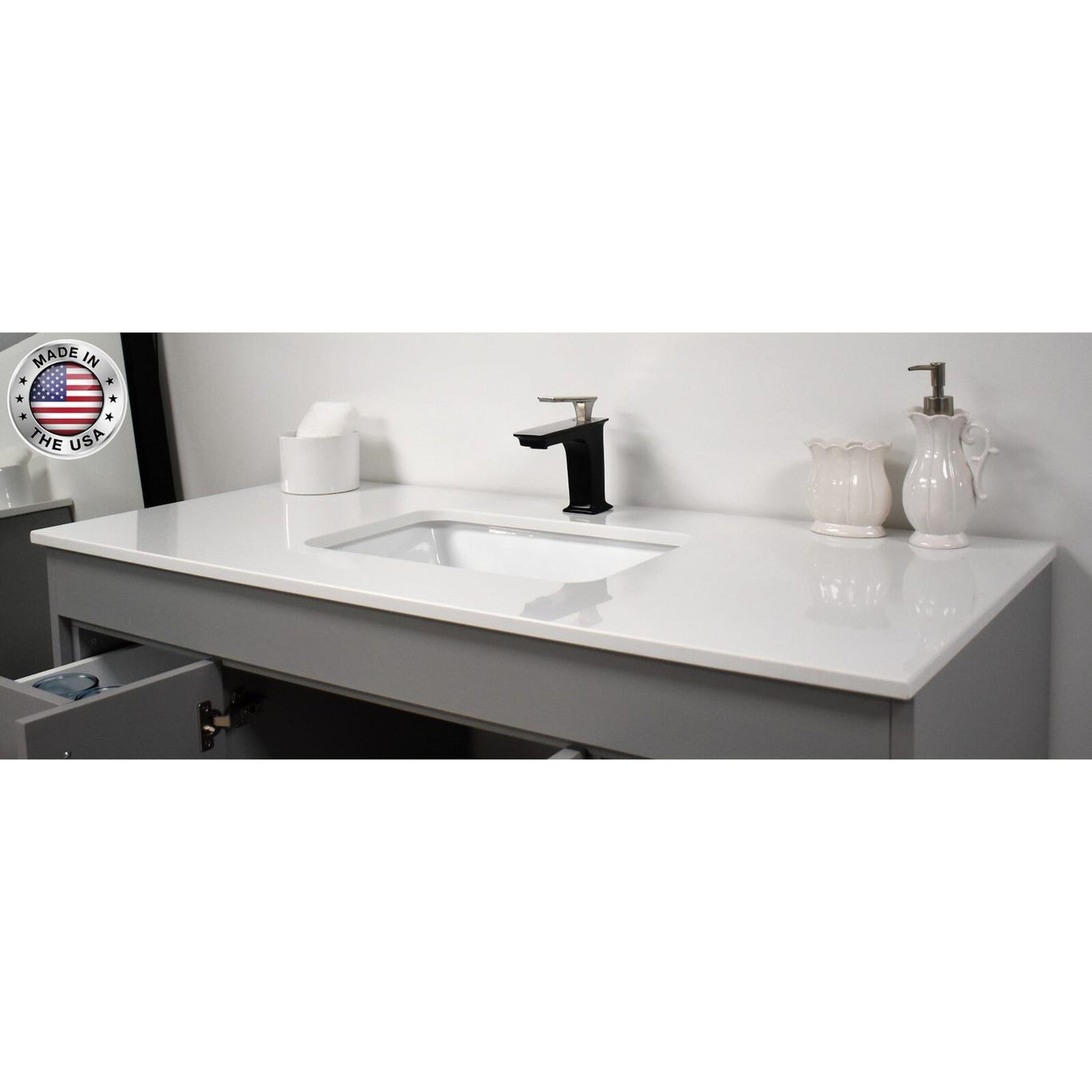 Volpa USA Capri 48" x 22" Gray Freestanding Modern Bathroom Vanity With Preinstalled Undermount Sink And White Microstone Top With Brushed Nickel Edge Handles