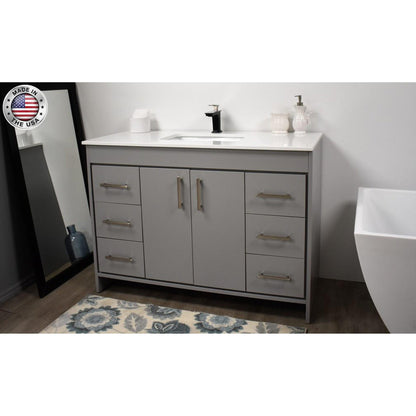 Volpa USA Capri 48" x 22" Gray Freestanding Modern Bathroom Vanity With Preinstalled Undermount Sink And White Microstone Top With Brushed Nickel Edge Handles