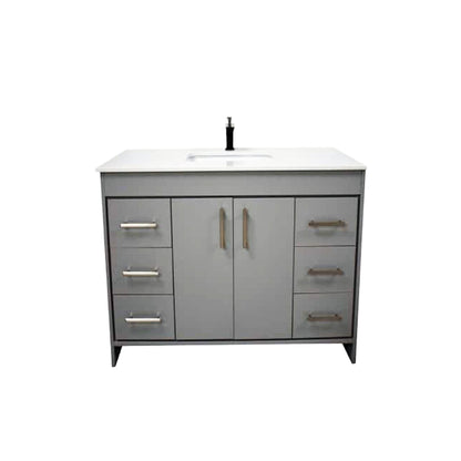 Volpa USA Capri 48" x 22" Gray Freestanding Modern Bathroom Vanity With Preinstalled Undermount Sink And White Microstone Top With Brushed Nickel Edge Handles