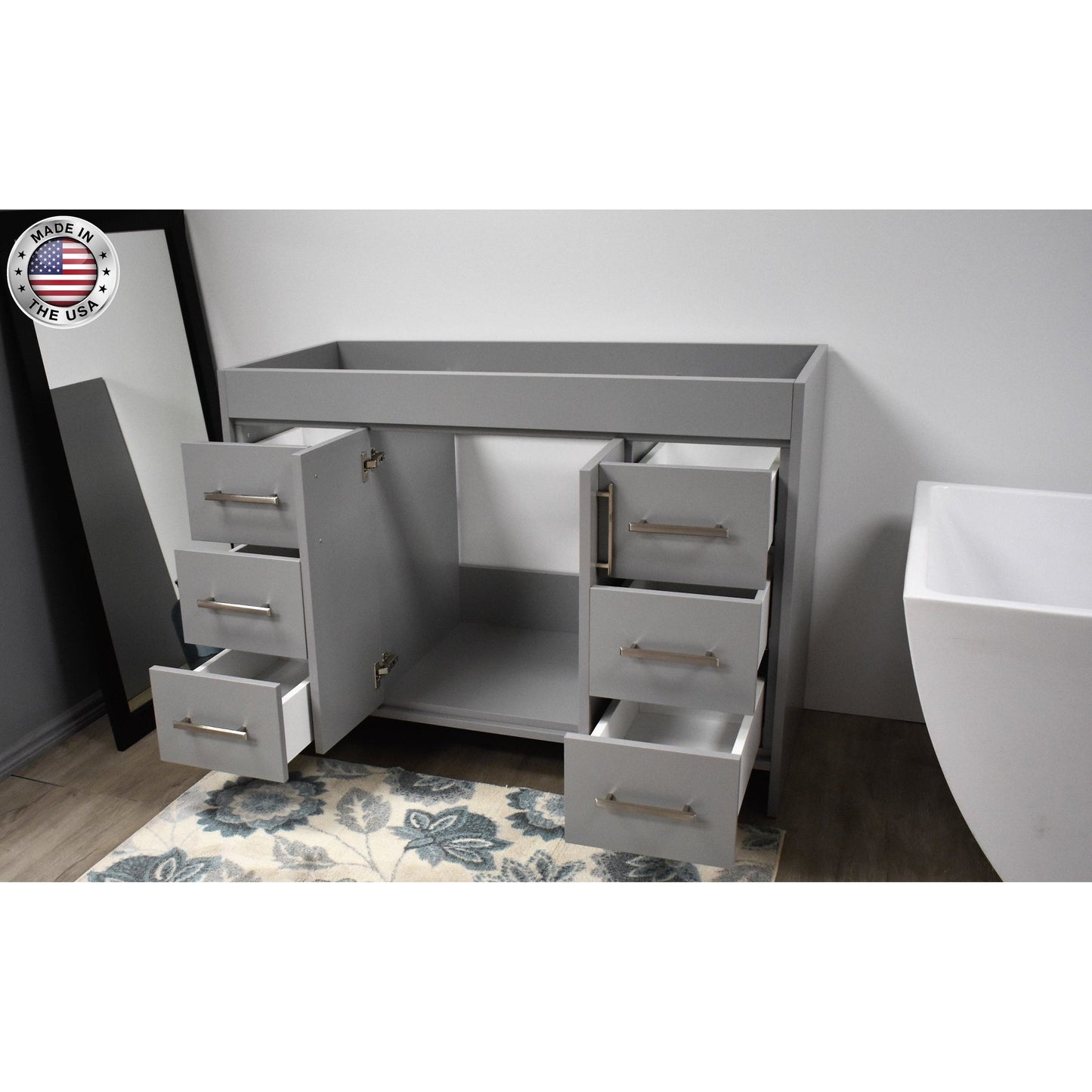 Volpa USA Capri 48" x 22" Gray Modern Bathroom Vanity With Brushed Nickel Edge Handles