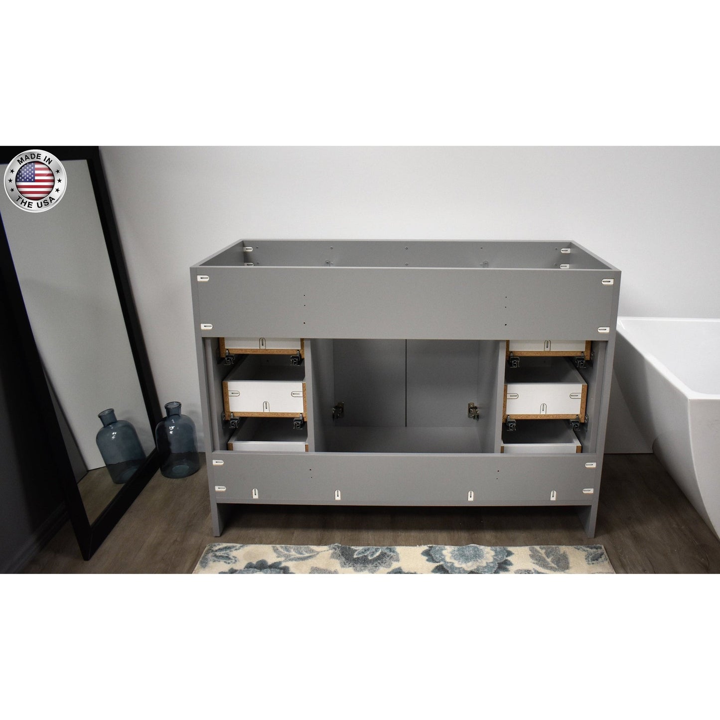 Volpa USA Capri 48" x 22" Gray Modern Bathroom Vanity With Brushed Nickel Edge Handles