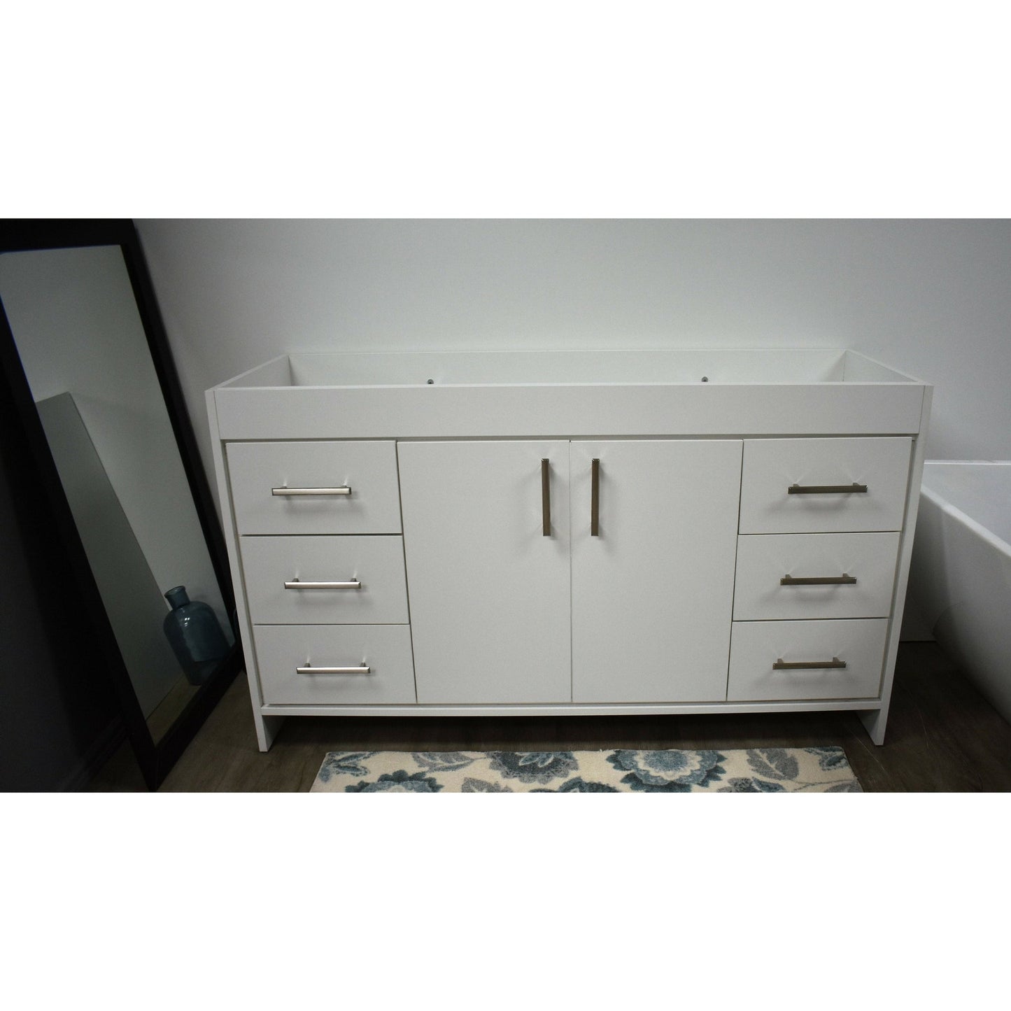 Volpa USA Capri 48" x 22" White Modern Bathroom Vanity With Brushed Nickel Edge Handles