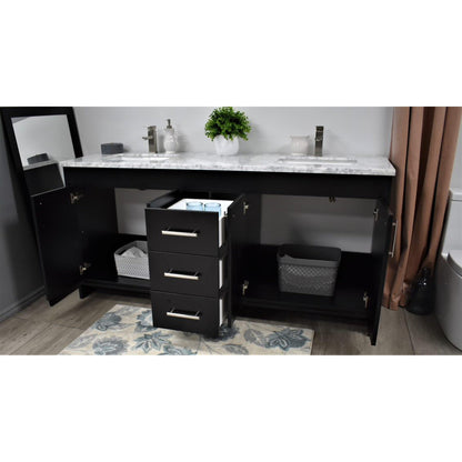 Volpa USA Capri 60" x 22" Black Freestanding Modern Bathroom Vanity With Undermount Double Sink And Carrara Marble Top With Brushed Nickel Edge Handles