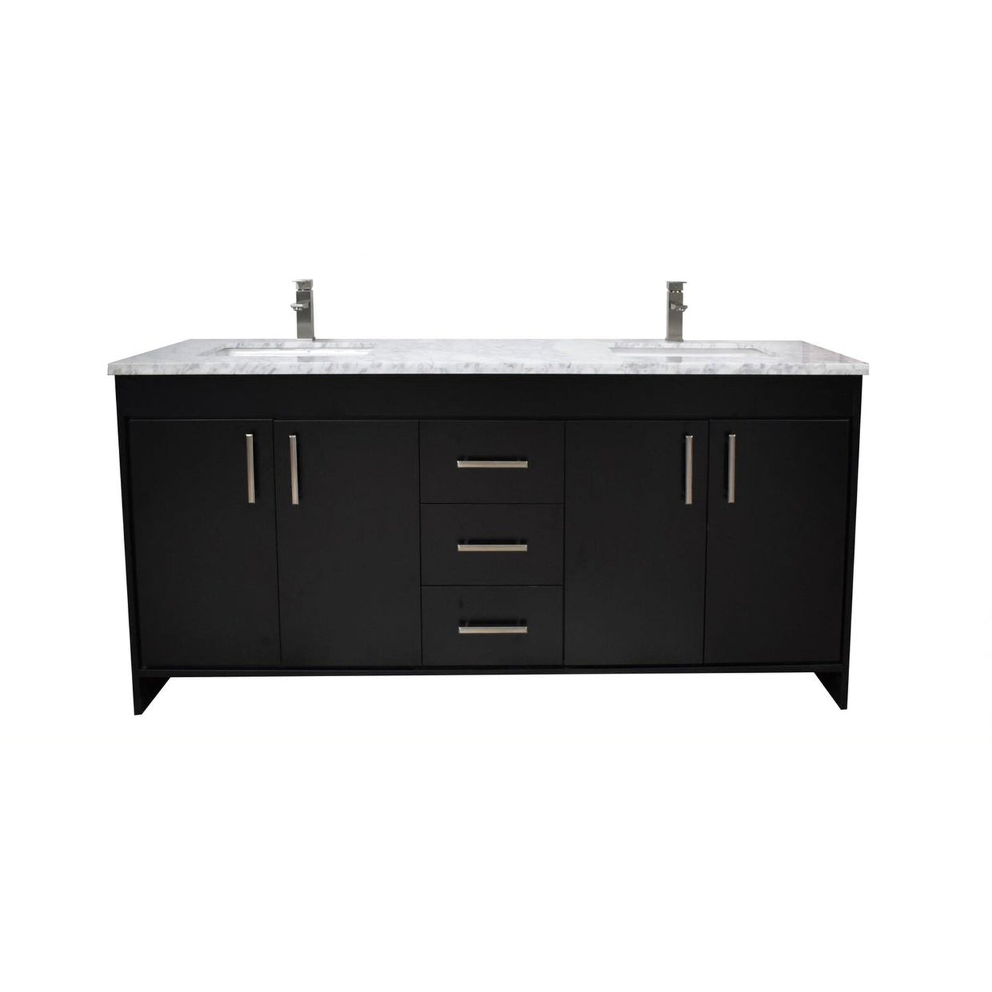 Volpa USA Capri 60" x 22" Black Freestanding Modern Bathroom Vanity With Undermount Double Sink And Carrara Marble Top With Brushed Nickel Edge Handles