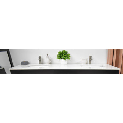 Volpa USA Capri 60" x 22" Black Freestanding Modern Bathroom Vanity With Undermount Double Sink and White Microstone Top With Brushed Nickel Edge Handles