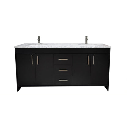 Volpa USA Capri 60" x 22" Black Freestanding Modern Bathroom Vanity With Undermount Double Sink and White Microstone Top With Brushed Nickel Edge Handles