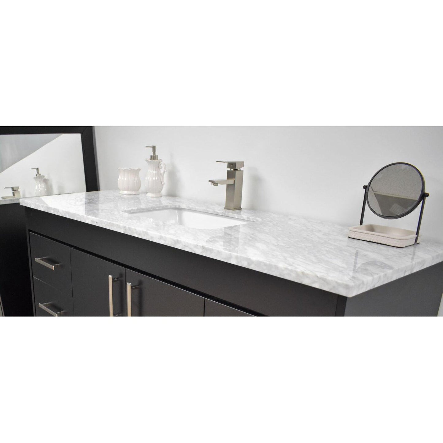 Volpa USA Capri 60" x 22" Black Freestanding Modern Bathroom Vanity With Undermount Single Sink And Carrara Marble Top With Brushed Nickel Edge Handles