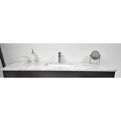 Volpa USA Capri 60" x 22" Black Freestanding Modern Bathroom Vanity With Undermount Single Sink And Carrara Marble Top With Brushed Nickel Edge Handles