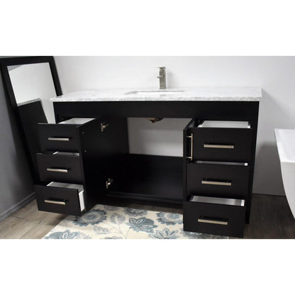 Volpa USA Capri 60" x 22" Black Freestanding Modern Bathroom Vanity With Undermount Single Sink And Carrara Marble Top With Brushed Nickel Edge Handles