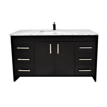 Volpa USA Capri 60" x 22" Black Freestanding Modern Bathroom Vanity With Undermount Single Sink And Carrara Marble Top With Brushed Nickel Edge Handles