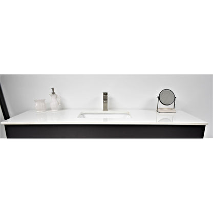 Volpa USA Capri 60" x 22" Black Freestanding Modern Bathroom Vanity With Undermount Single Sink And White Microstone Top With Brushed Nickel Edge Handles