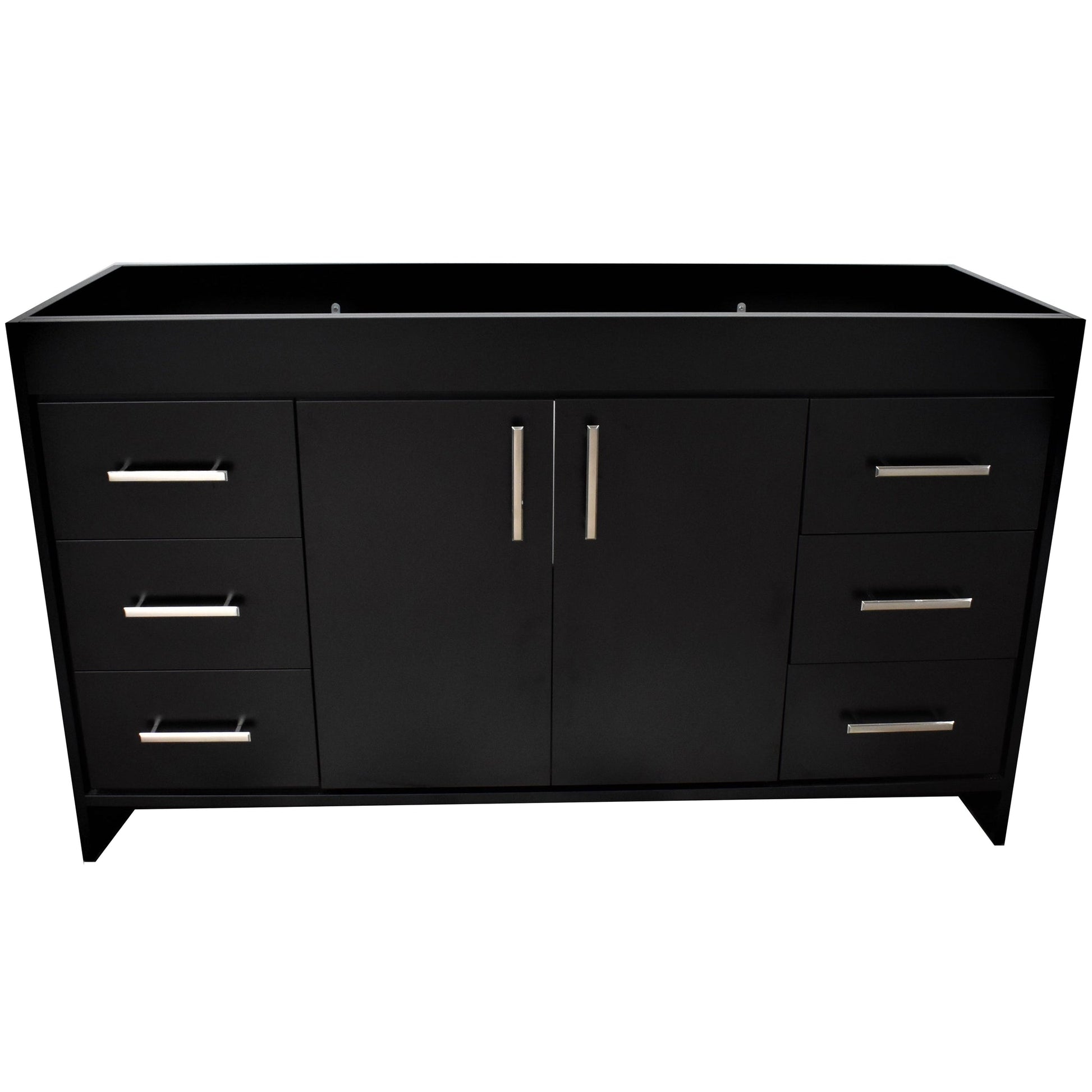 Volpa USA Capri 60" x 22" Black Modern Bathroom Vanity For Single Sink With Brushed Nickel Edge Handles