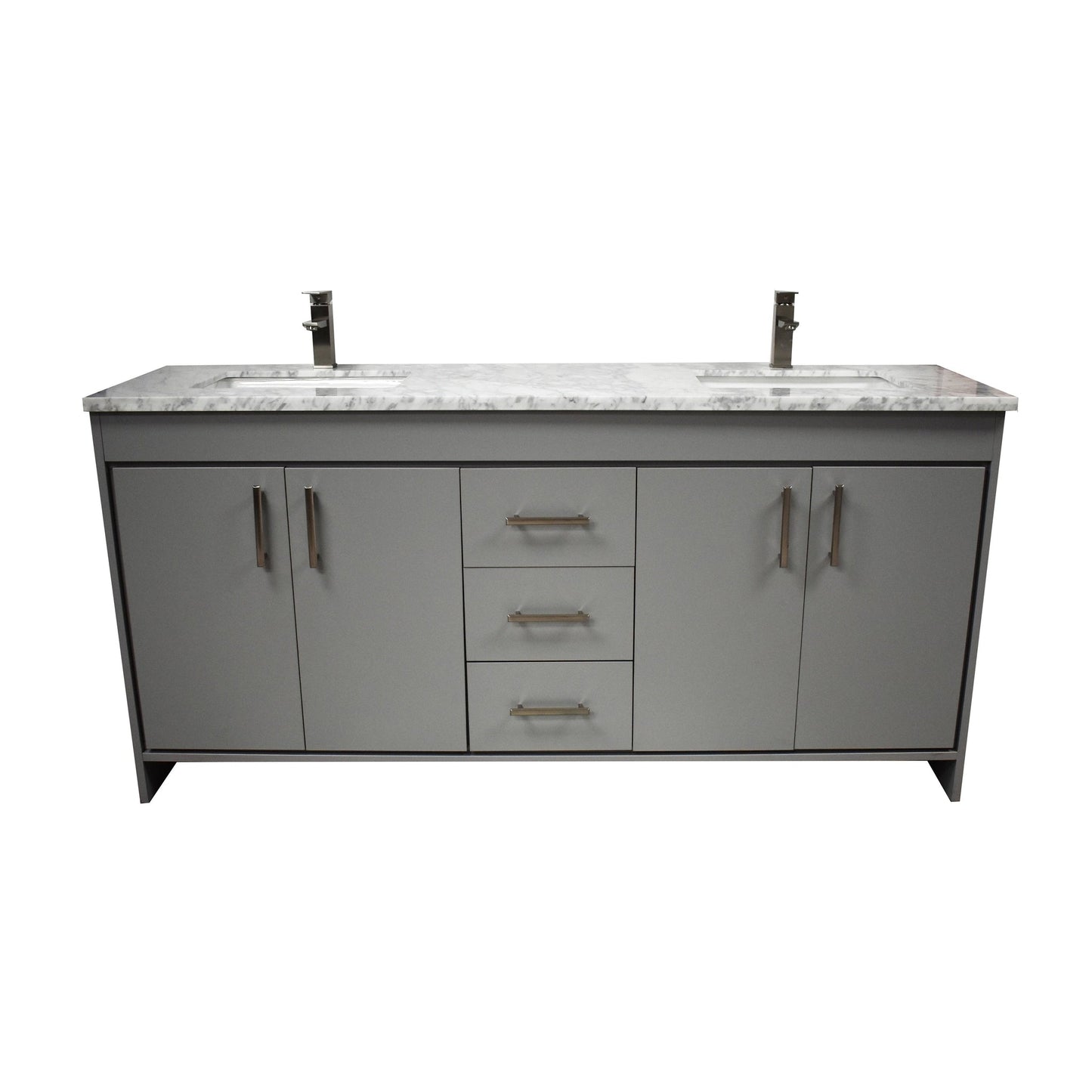 Volpa USA Capri 60" x 22" Gray Freestanding Modern Bathroom Vanity With Undermount Double Sink And Carrara Marble Top With Brushed Nickel Edge Handles