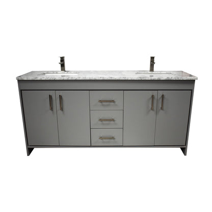 Volpa USA Capri 60" x 22" Gray Freestanding Modern Bathroom Vanity With Undermount Double Sink And Carrara Marble Top With Brushed Nickel Edge Handles