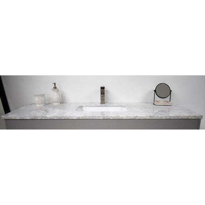 Volpa USA Capri 60" x 22" Gray Freestanding Modern Bathroom Vanity With Undermount Single Sink And Carrara Marble top With Brushed Nickel Edge Handles