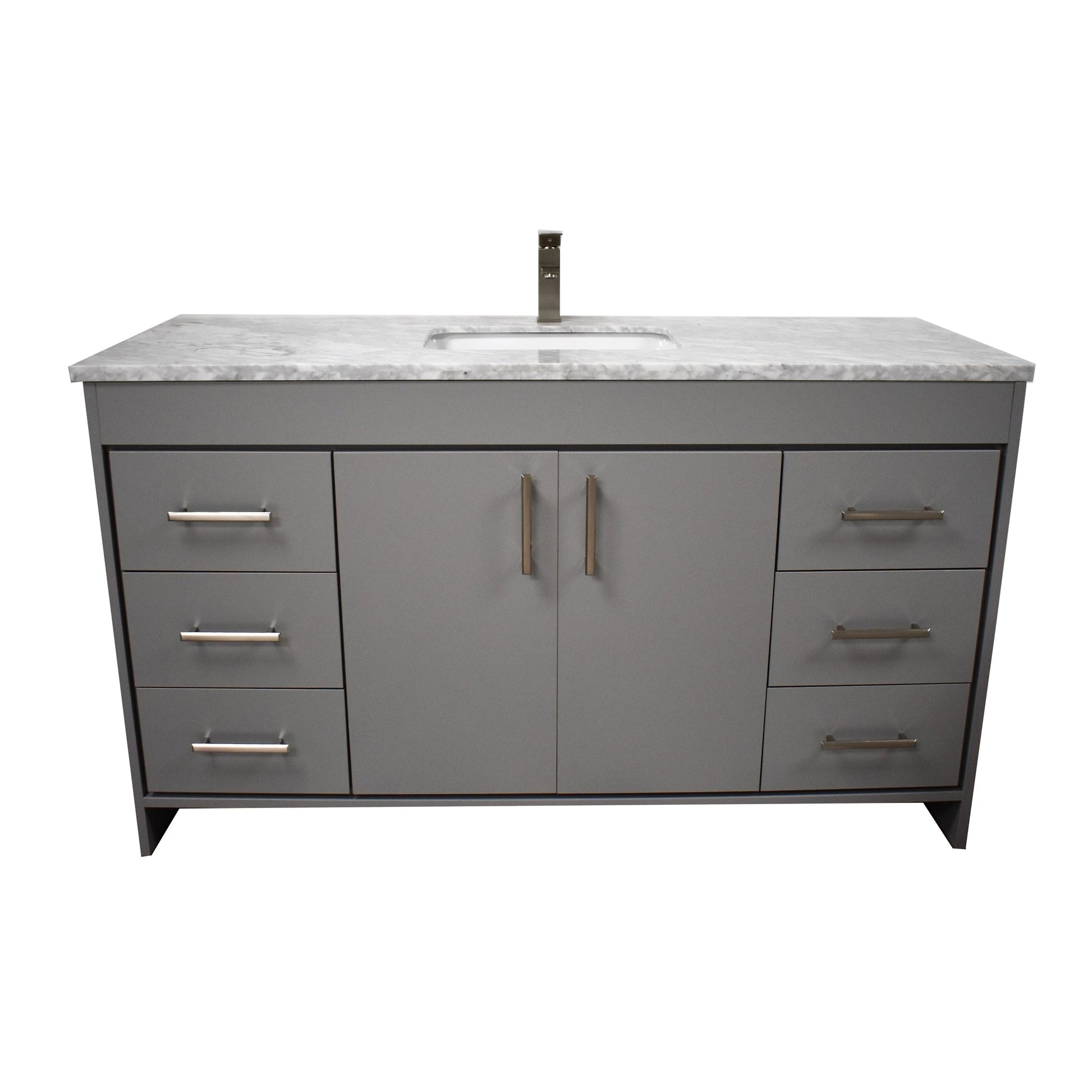 Volpa USA Capri 60" x 22" Gray Freestanding Modern Bathroom Vanity With Undermount Single Sink And Carrara Marble top With Brushed Nickel Edge Handles