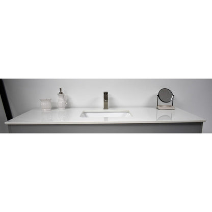 Volpa USA Capri 60" x 22" Gray Freestanding Modern Bathroom Vanity With Undermount Single Sink And White Microstone Top With Brushed Nickel Edge Handles