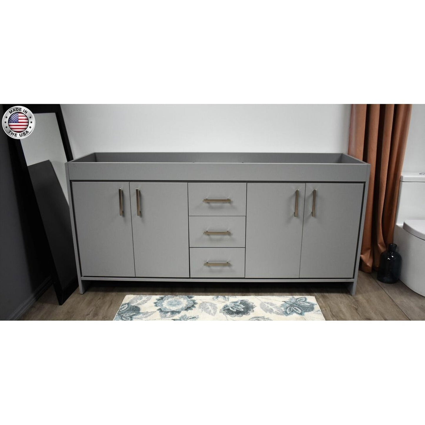 Volpa USA Capri 60" x 22" Gray Modern Bathroom Vanity For Double Sinks With Brushed Nickel Edge Handles