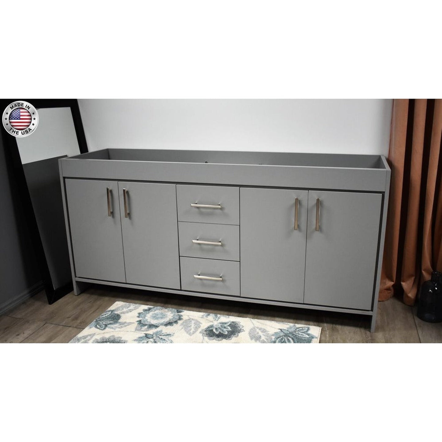 Volpa USA Capri 60" x 22" Gray Modern Bathroom Vanity For Double Sinks With Brushed Nickel Edge Handles