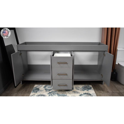 Volpa USA Capri 60" x 22" Gray Modern Bathroom Vanity For Double Sinks With Brushed Nickel Edge Handles