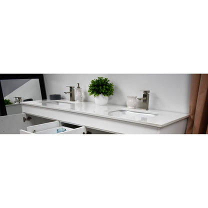 Volpa USA Capri 60" x 22" White Freestanding Modern Bathroom Vanity With Undermount Double Sink And White Microstone Top With Brushed Nickel Edge Handles
