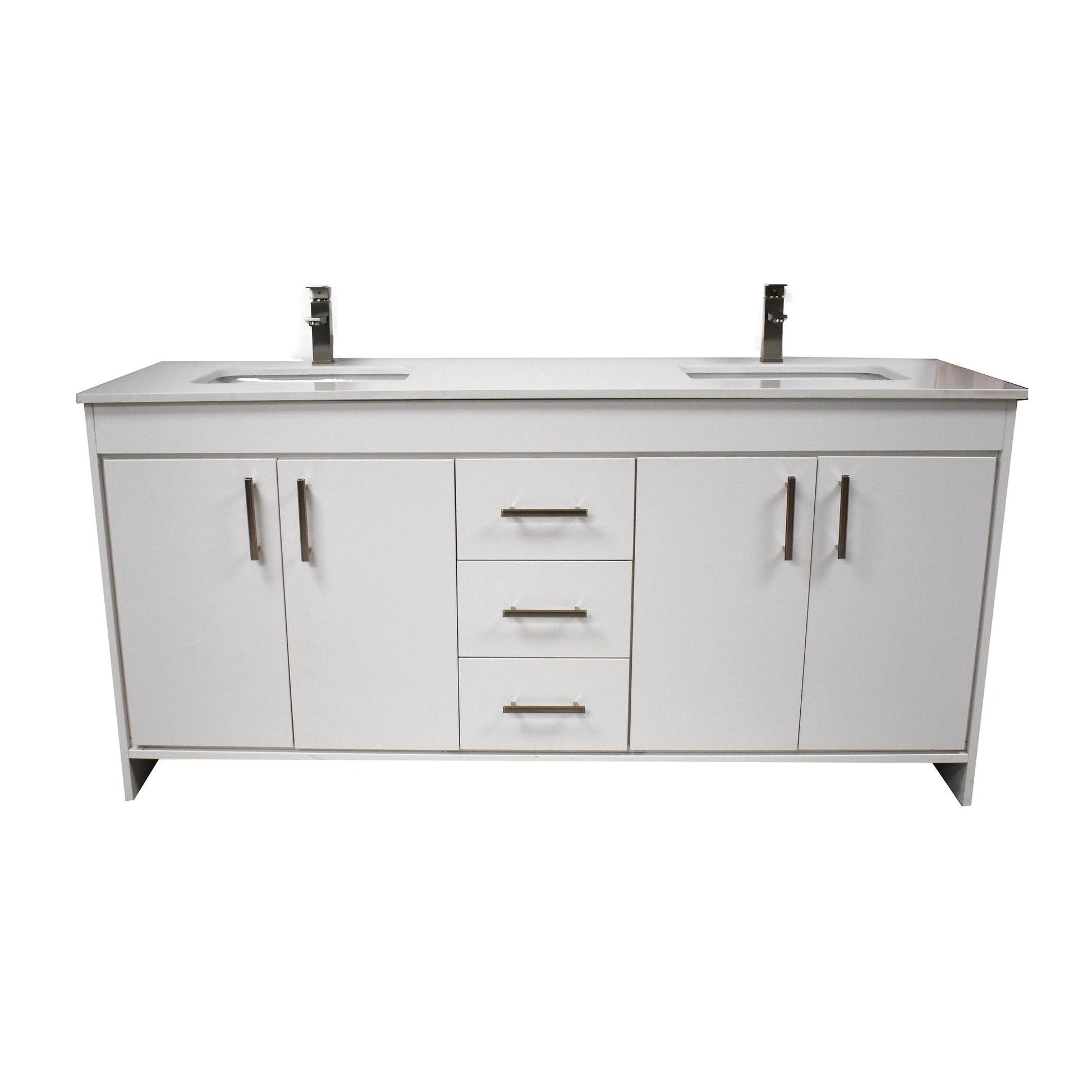 Volpa USA Capri 60" x 22" White Freestanding Modern Bathroom Vanity With Undermount Double Sink And White Microstone Top With Brushed Nickel Edge Handles