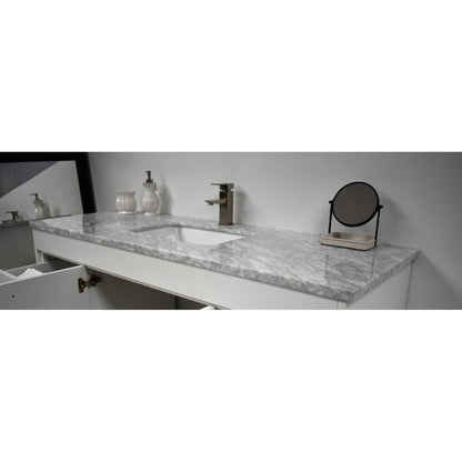 Volpa USA Capri 60" x 22" White Freestanding Modern Bathroom Vanity With Undermount Single Sink and Carrara Marble Top With Brushed Nickel Edge Handles