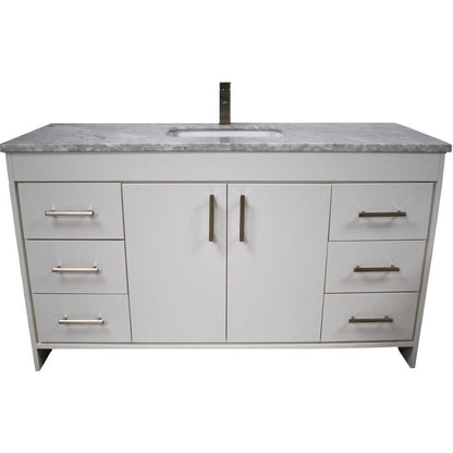 Volpa USA Capri 60" x 22" White Freestanding Modern Bathroom Vanity With Undermount Single Sink and Carrara Marble Top With Brushed Nickel Edge Handles