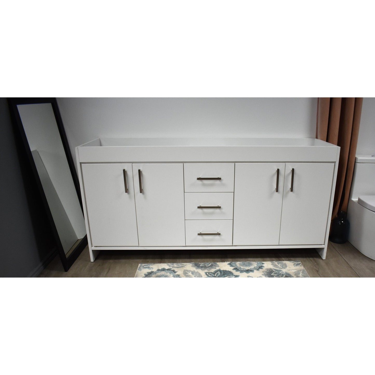 Volpa USA Capri 60" x 22" White Modern Bathroom Vanity For Double Sinks With Brushed Nickel Edge Handles