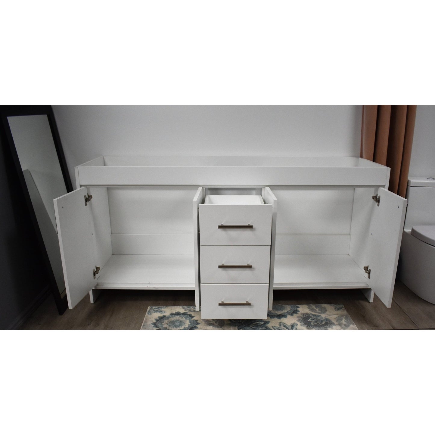 Volpa USA Capri 60" x 22" White Modern Bathroom Vanity For Double Sinks With Brushed Nickel Edge Handles