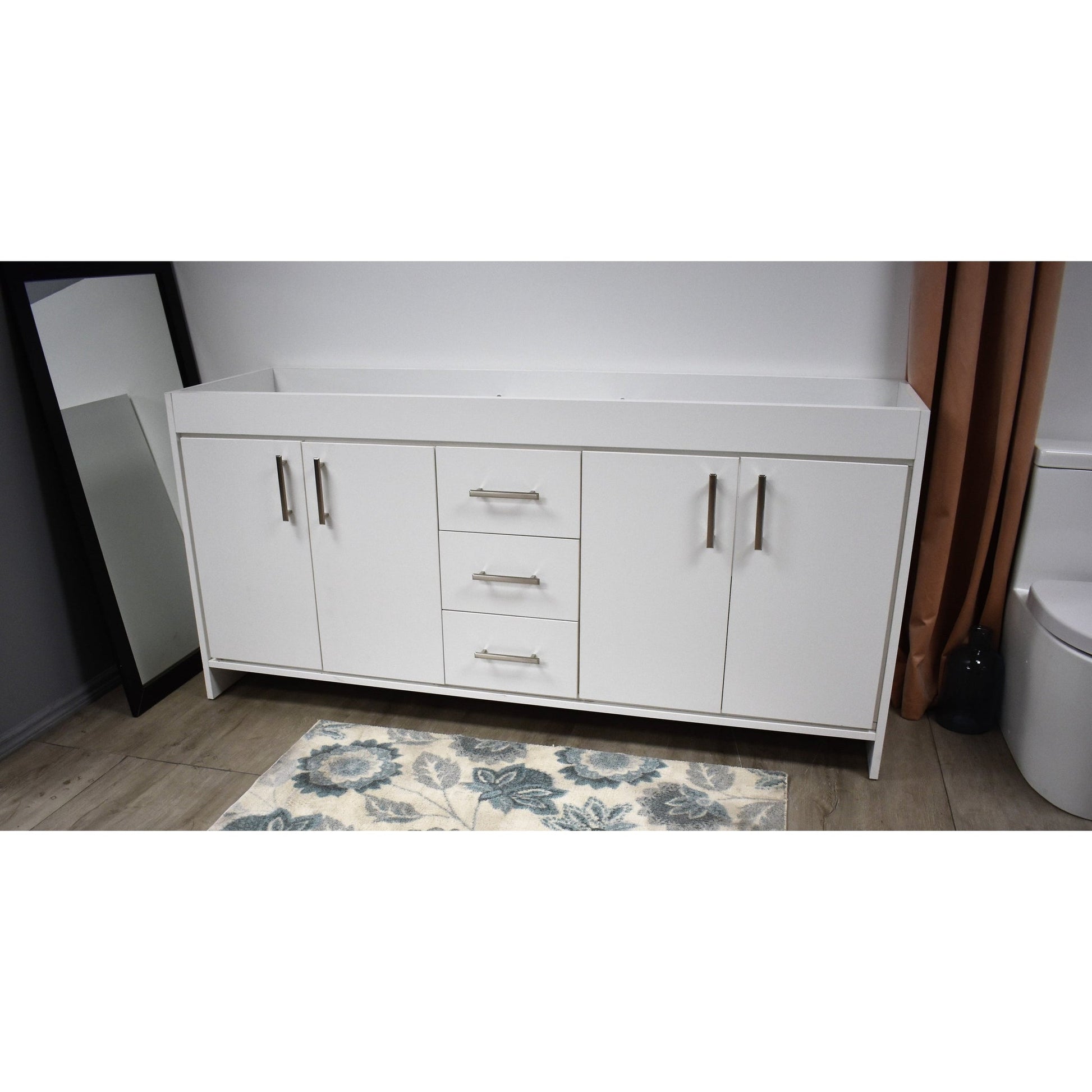 Volpa USA Capri 60" x 22" White Modern Bathroom Vanity For Double Sinks With Brushed Nickel Edge Handles