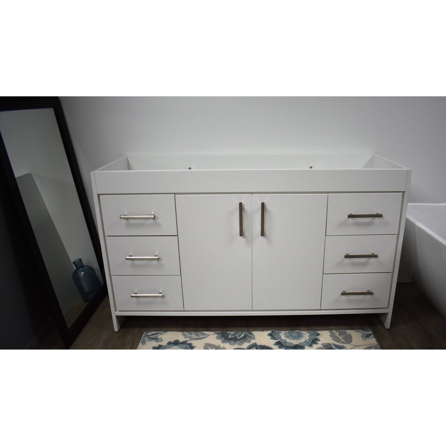 Volpa USA Capri 60" x 22" White Modern Bathroom Vanity For Single Sink With Brushed Nickel Edge Handles