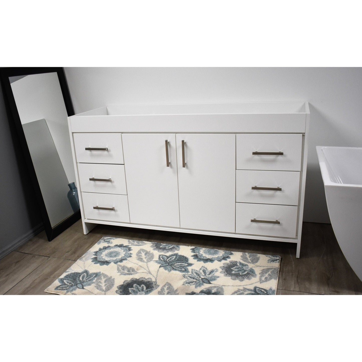 Volpa USA Capri 60" x 22" White Modern Bathroom Vanity For Single Sink With Brushed Nickel Edge Handles