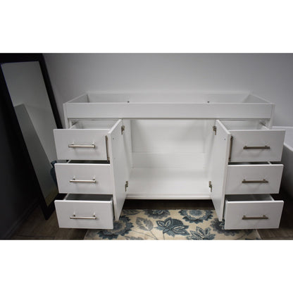 Volpa USA Capri 60" x 22" White Modern Bathroom Vanity For Single Sink With Brushed Nickel Edge Handles