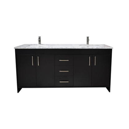 Volpa USA Capri 72" x 22" Black Freestanding Modern Bathroom Vanity With Undermount Double Sink And Carrara Marble Top With Brushed Nickel Edge Handles