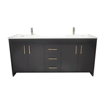 Volpa USA Capri 72" x 22" Black Freestanding Modern Bathroom Vanity With Undermount Double Sink And White Microstone Top With Brushed Nickel Edge Handles