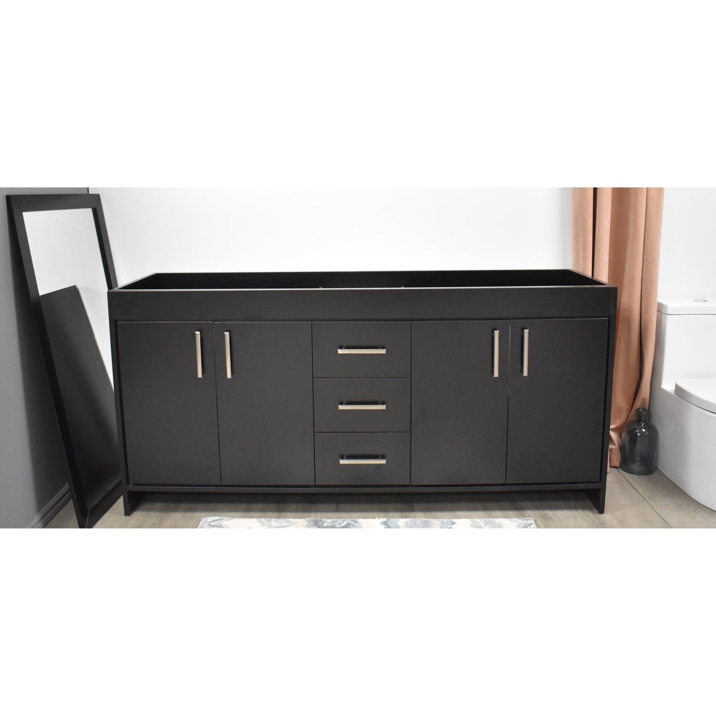 Volpa USA Capri 72" x 22" Black Modern Bathroom Vanity For Double Sinks With Brushed Nickel Edge Handles