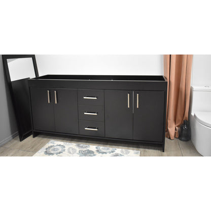 Volpa USA Capri 72" x 22" Black Modern Bathroom Vanity For Double Sinks With Brushed Nickel Edge Handles